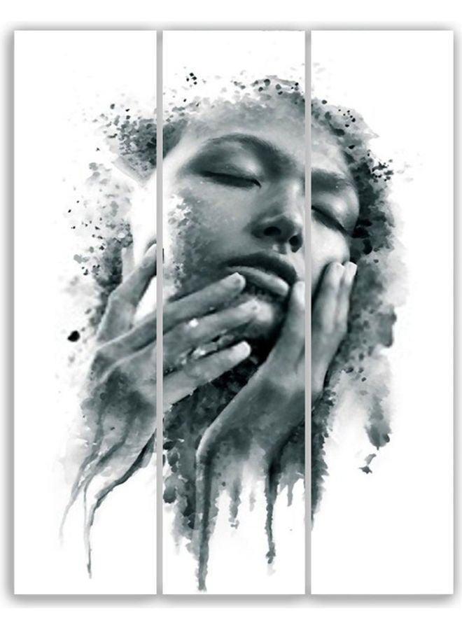لوحة فنية تجريدية لفتاة رسم مكونة من 3 قطع متعدد الألوان 60 x 80سم - Image 1