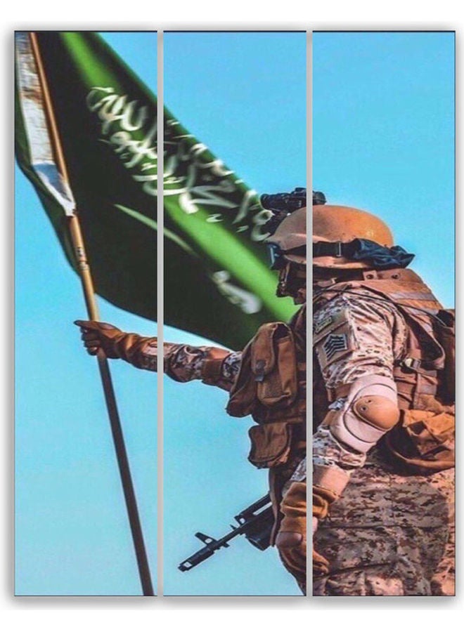 لوحة فنية بتصميم جنود المملكة العربية السعودية مكونة من 3 قطع متعدد الألوان L - Image 1