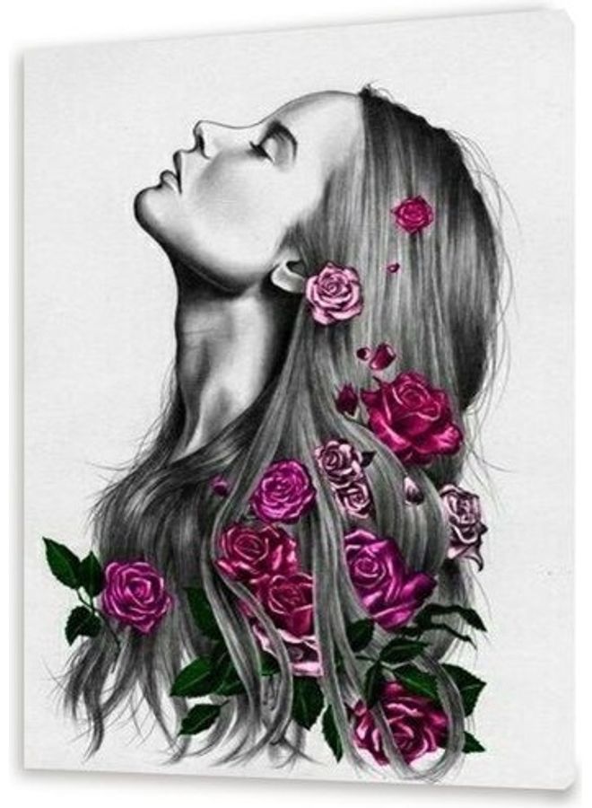 لوحة فنية من القماش بتصميم فتاة مرسومة بنمط تجريدي متعدد الألوان L - Image 1