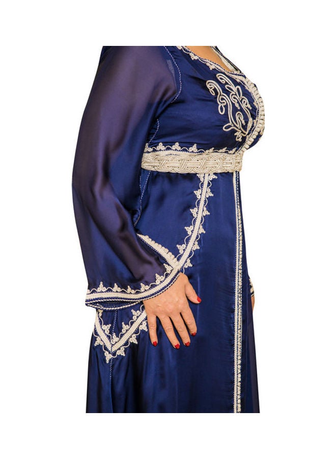 Embriodered Deatil Moroccan Kaftan Dark Blue  - Image 3