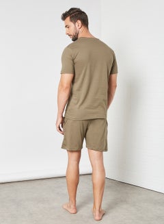 Sivvi x D'Atelier Cotton T-Shirt and Shorts Pyjama Set Khaki  - Image 2