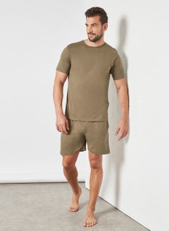 Sivvi x D'Atelier Cotton T-Shirt and Shorts Pyjama Set Khaki  - Image 3