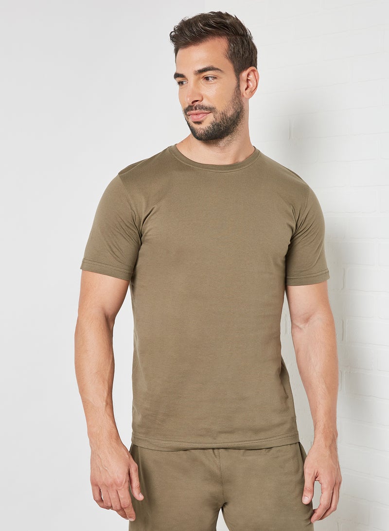 Sivvi x D'Atelier - Cotton T-Shirt and Shorts Pyjama Set Khaki - Image 1