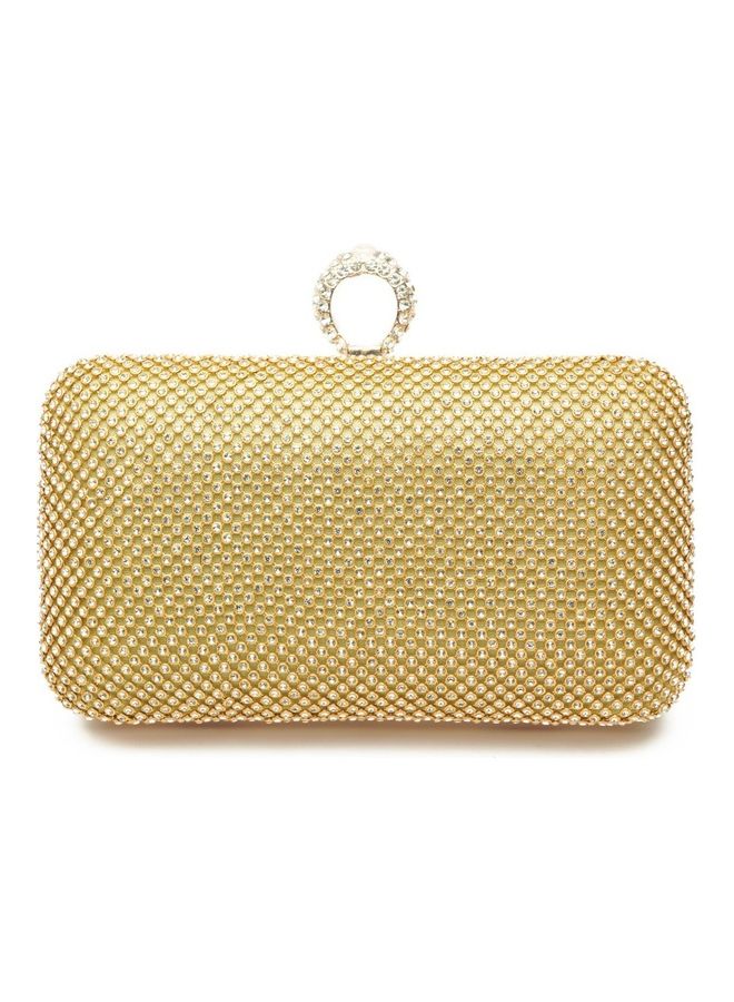Hard Clutch Purse With Stone Work Ring Buckle Gold  - Image 1