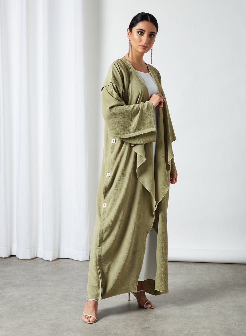 ROZA 2-Piece Stylish Casual Abaya Set With Sheilah Green/White/Black  - Image 1