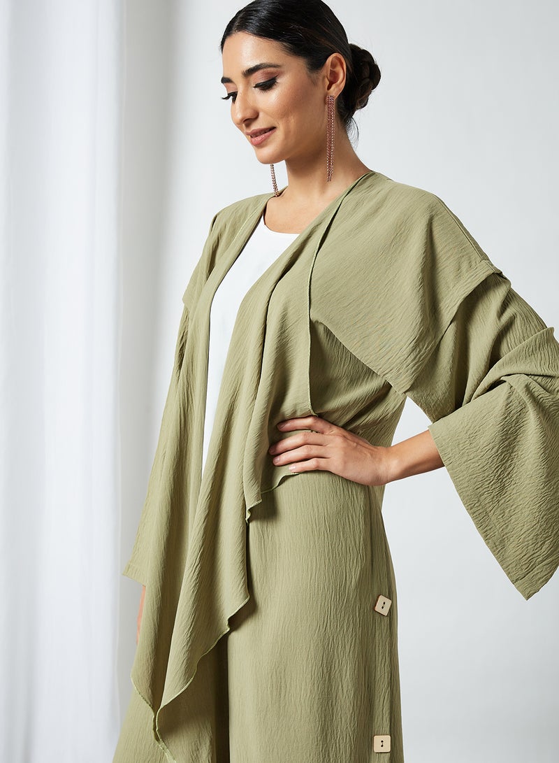 ROZA 2-Piece Stylish Casual Abaya Set With Sheilah Green/White/Black  - Image 3
