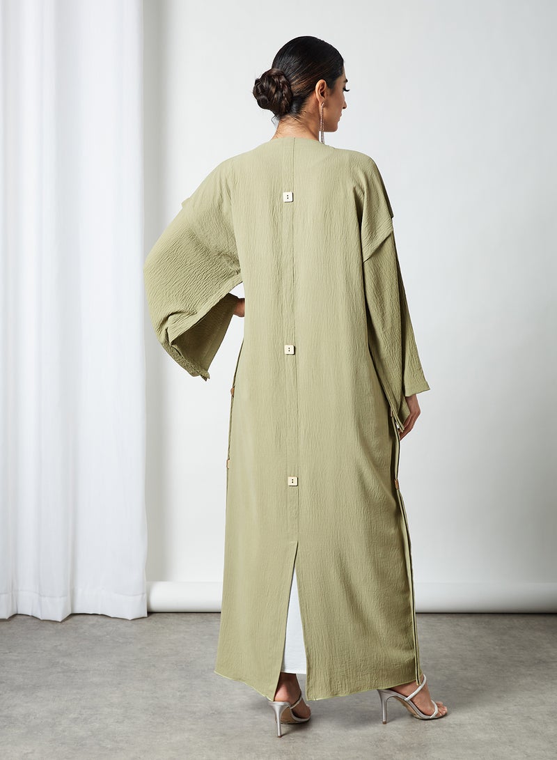 ROZA 2-Piece Stylish Casual Abaya Set With Sheilah Green/White/Black  - Image 2