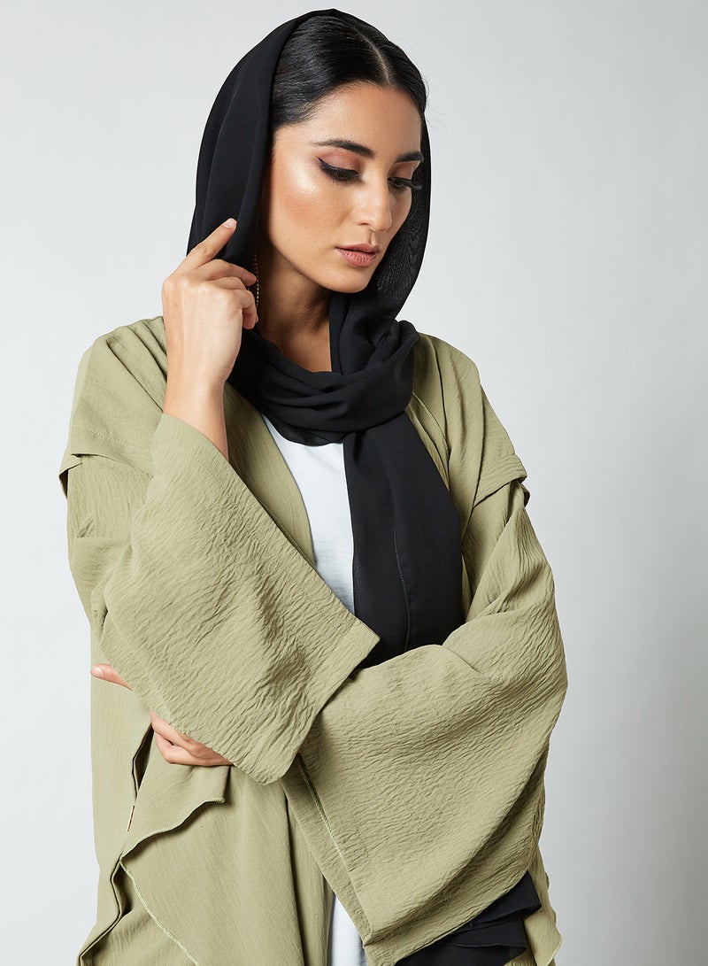 ROZA 2-Piece Stylish Casual Abaya Set With Sheilah Green/White/Black  - Image 4