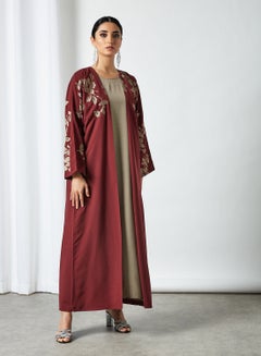 2-Piece Stylish Casual Abaya Set With Sheilah Red/Grey/Black - v1619297250/N45341024V_1