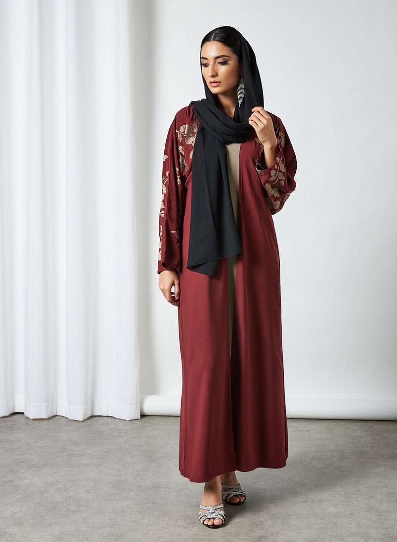 روزا طقم عباية كاجوال أنيقة مع شيلة، مكون من قطعتين رمادي / أحمر / أسود  - Image 4