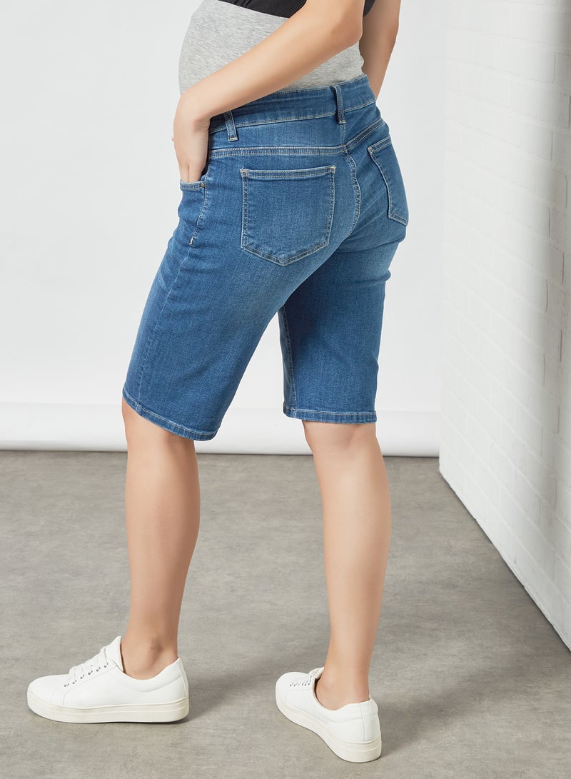 Mamalicious - Maternity Slim Fit Denim Shorts Medium Blue Denim - Image 1
