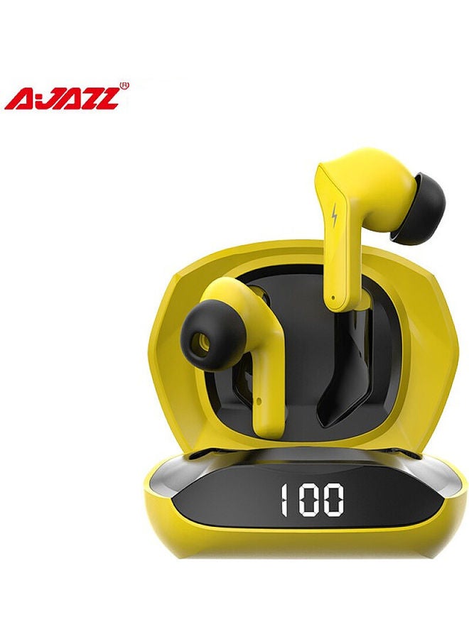 Ajazz - TWS BT5.0 Headphone In-Ear Sports Gaming Earbuds With Charging Case Yellow/Black - Image 1