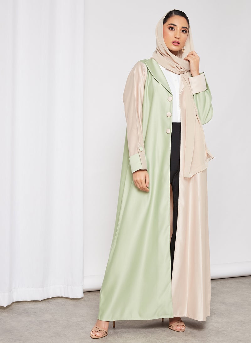 Bousni Stylish Casual Abaya With Sheilah Green/Pink  - Image 1