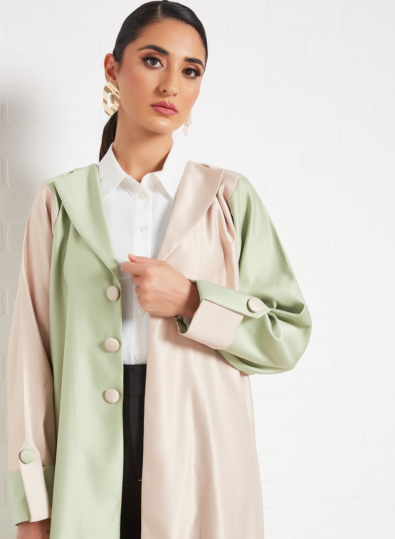 Bousni Stylish Casual Abaya With Sheilah Green/Pink  - Image 3