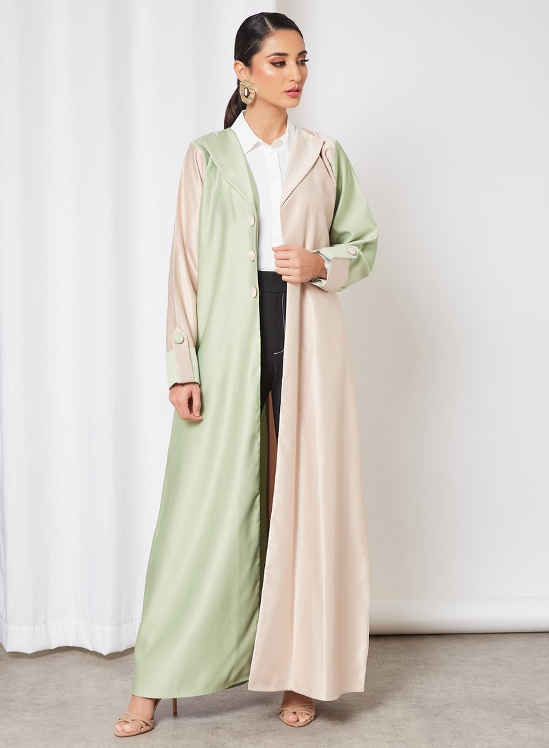 Bousni Stylish Casual Abaya With Sheilah Green/Pink  - Image 4