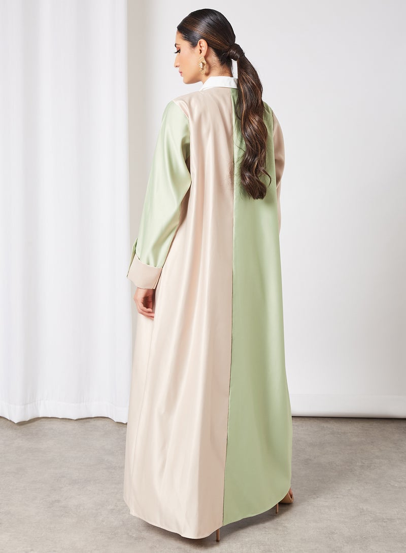 Bousni Stylish Casual Abaya With Sheilah Green/Pink  - Image 2