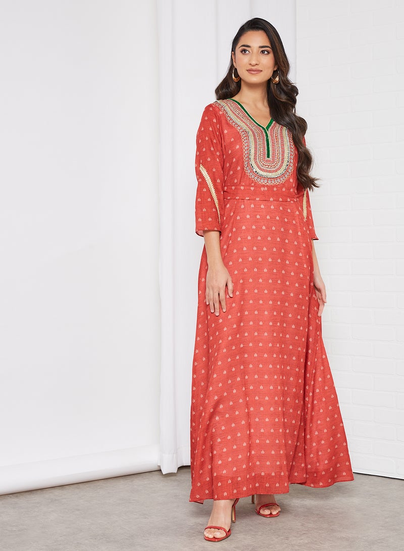 THE ARAB STUDIO - All-Over Print Kaftan Red - Image 1