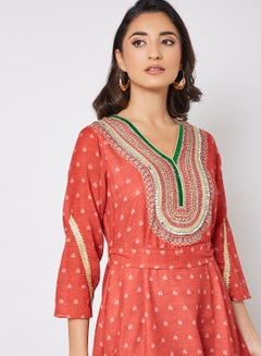 THE ARAB STUDIO All-Over Print Kaftan Red  - Image 3