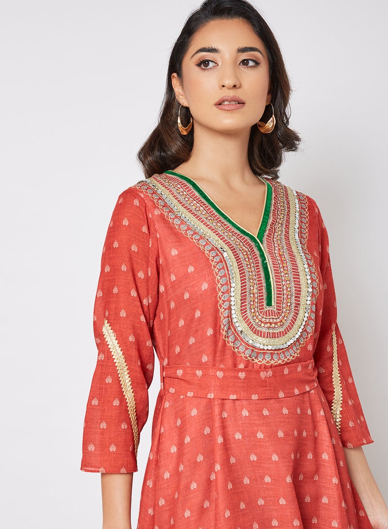 THE ARAB STUDIO - All-Over Print Kaftan Red - Image 1