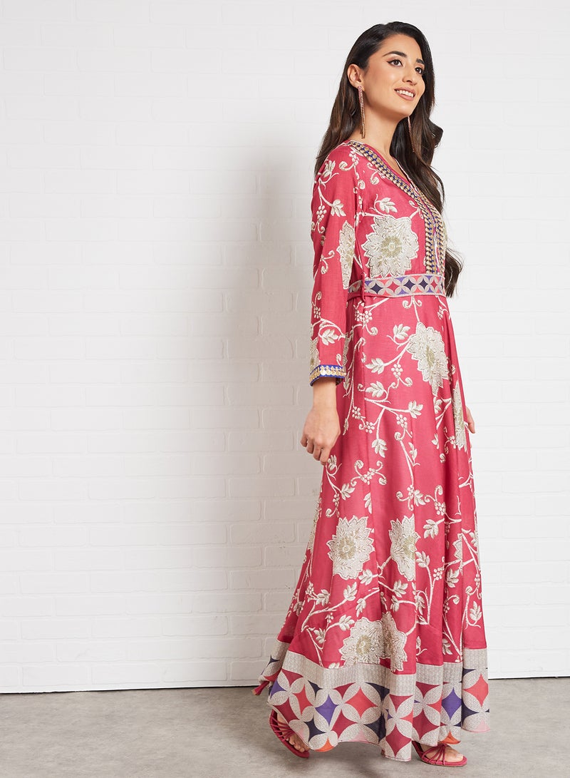 THE ARAB STUDIO - Floral Print Kaftan Red - Image 1
