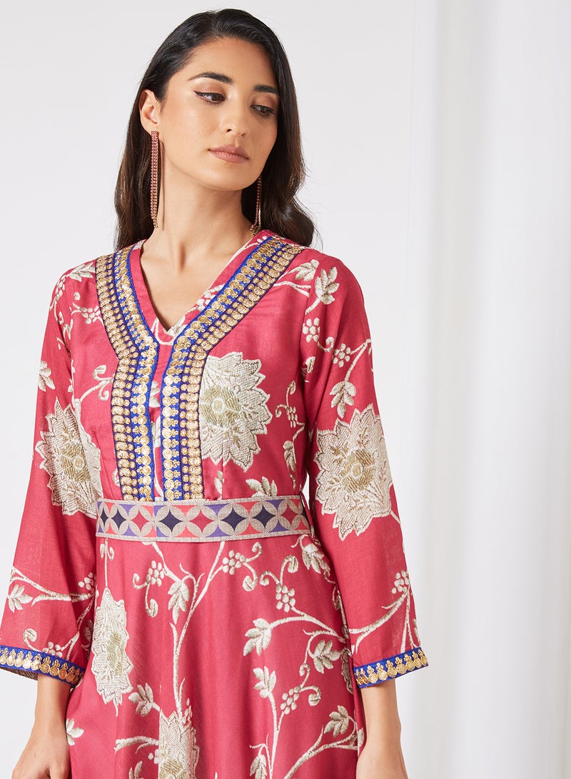 THE ARAB STUDIO - Floral Print Kaftan Red - Image 1
