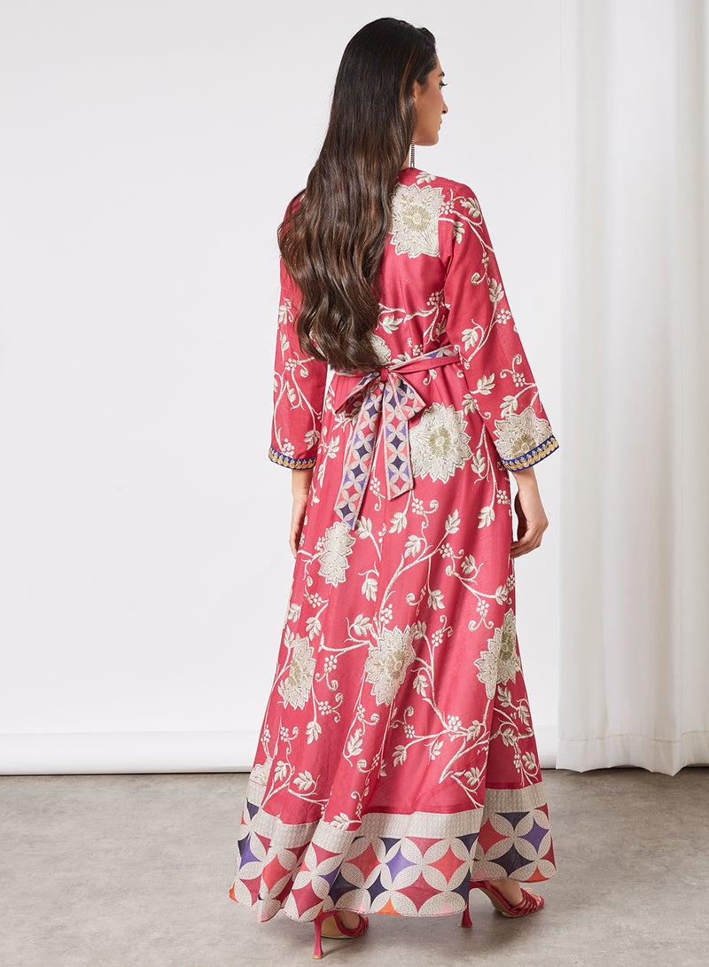 THE ARAB STUDIO - Floral Print Kaftan Red - Image 1