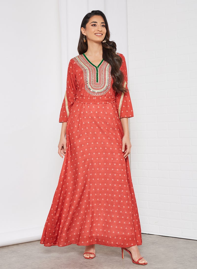 THE ARAB STUDIO - All-Over Print Kaftan Red - Image 1