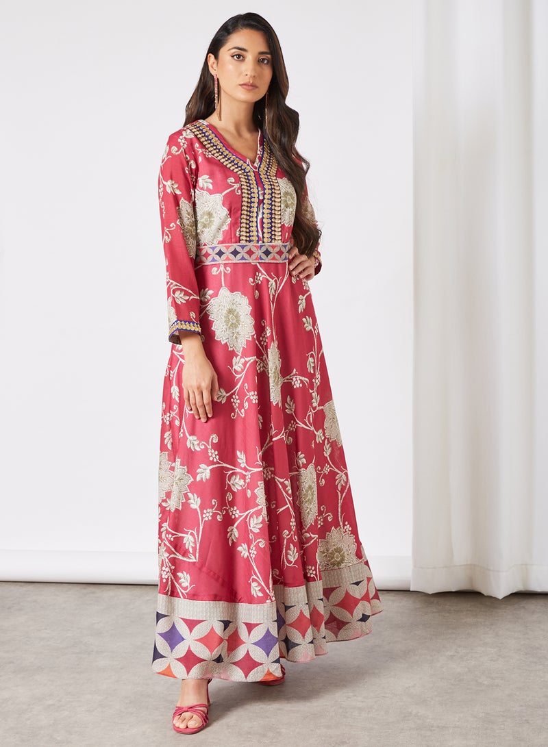 THE ARAB STUDIO - Floral Print Kaftan Red - Image 1