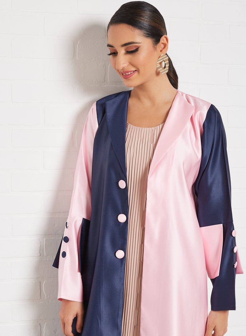 Bousni Stylish Casual Abaya With Sheilah Blue/Pink  - Image 3