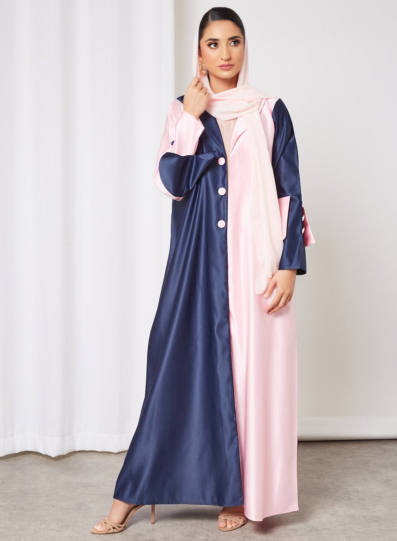 Bousni Stylish Casual Abaya With Sheilah Blue/Pink  - Image 1