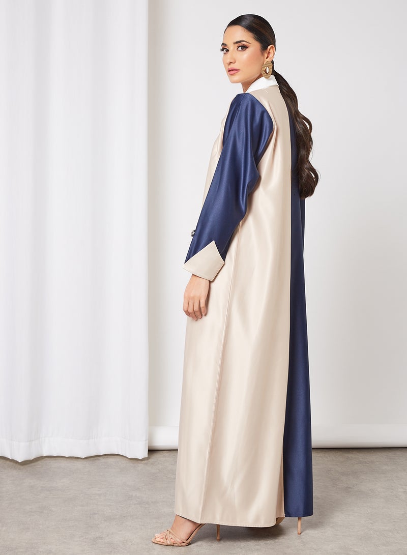 Bousni Stylish Casual Abaya With Sheilah Blue/Beige  - Image 2