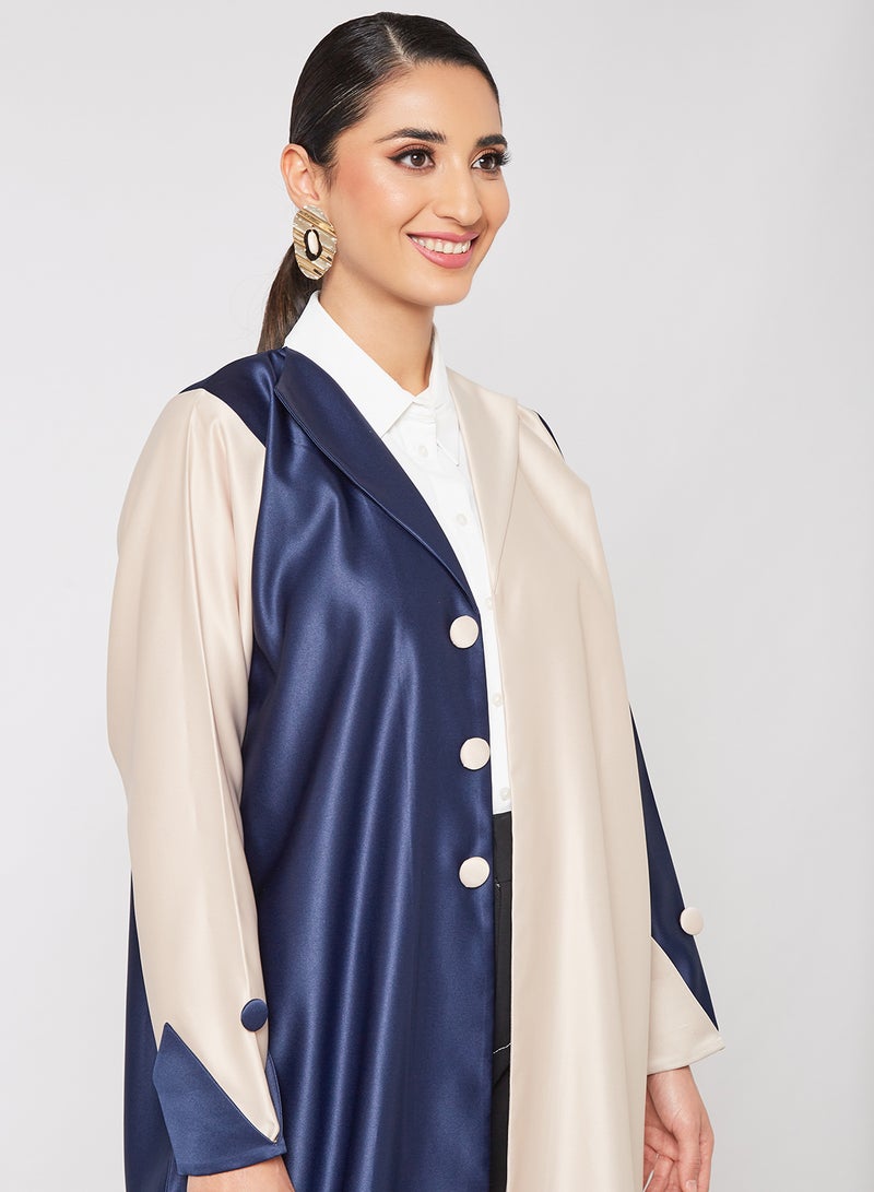 Bousni Stylish Casual Abaya With Sheilah Blue/Beige  - Image 3