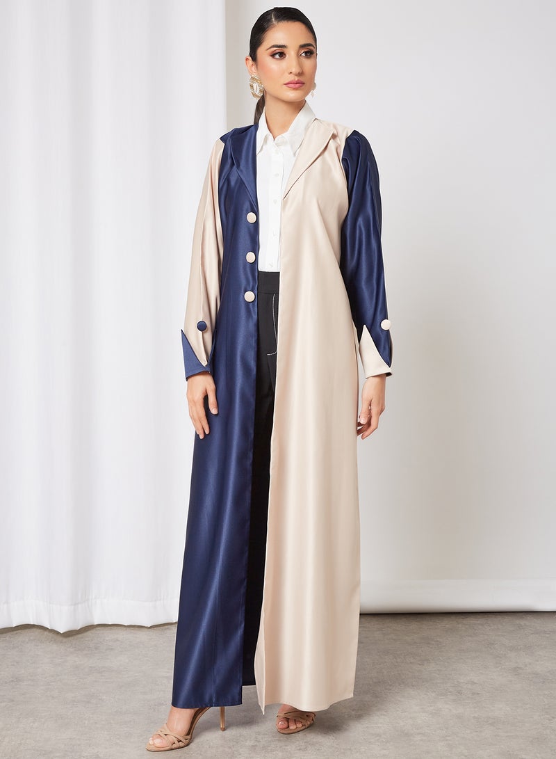 Bousni Stylish Casual Abaya With Sheilah Blue/Beige  - Image 4