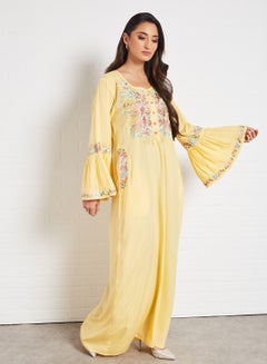 THE ARAB STUDIO Floral Embroidered Jalabiya Beige  - Image 1
