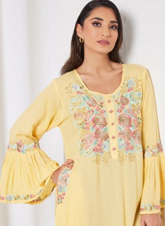 THE ARAB STUDIO Floral Embroidered Jalabiya Beige  - Image 2