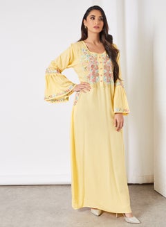 THE ARAB STUDIO Floral Embroidered Jalabiya Beige  - Image 4