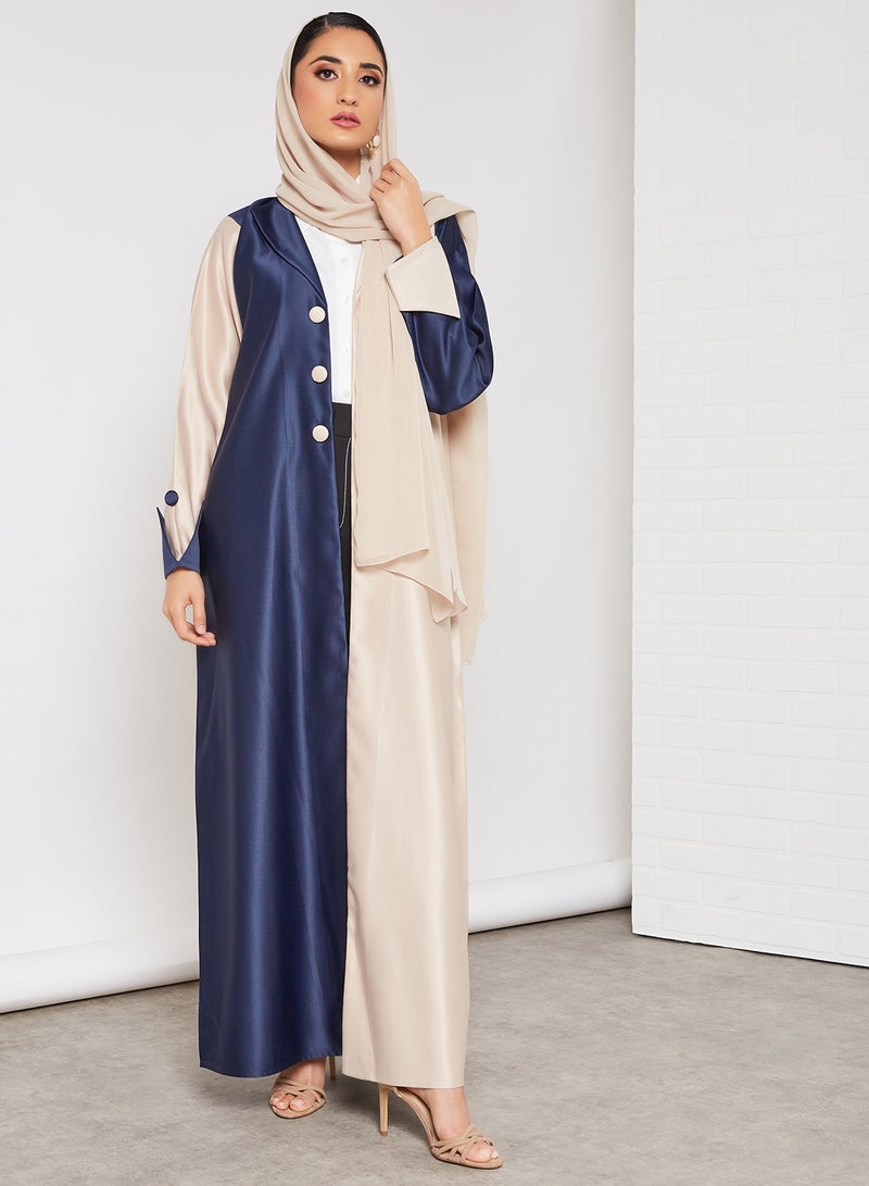 Bousni Stylish Casual Abaya With Sheilah Blue/Beige  - Image 1