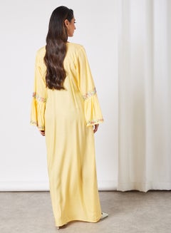 THE ARAB STUDIO Floral Embroidered Jalabiya Beige  - Image 3