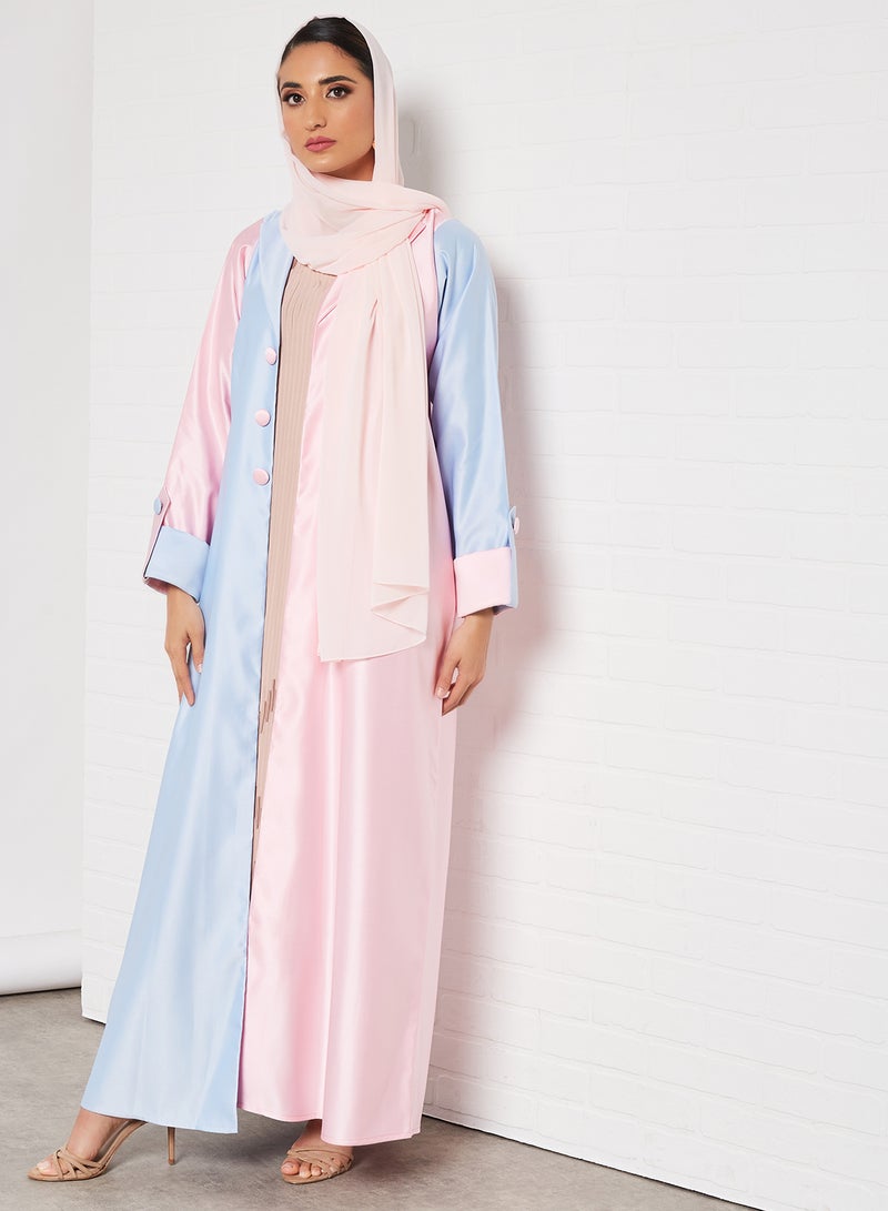 Bousni Stylish Casual Abaya With Sheilah Pink/Blue  - Image 4