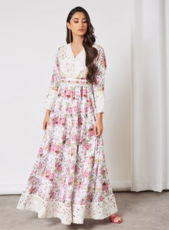 THE ARAB STUDIO Printed Kaftan White Floral  - Image 1
