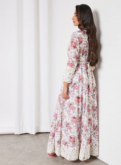 THE ARAB STUDIO Printed Kaftan White Floral  - Image 3