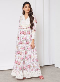 THE ARAB STUDIO Printed Kaftan White Floral  - Image 4