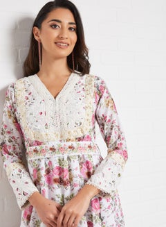 THE ARAB STUDIO Printed Kaftan White Floral  - Image 2