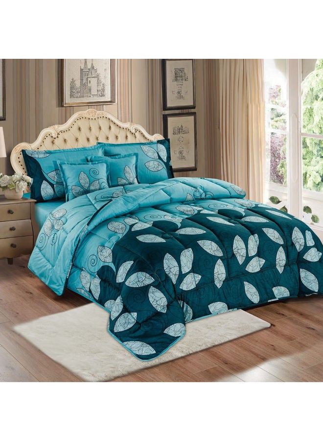 6-Piece Reversible Floral Printed Comforter Set Polyester Blue 240x260cm - Image 1