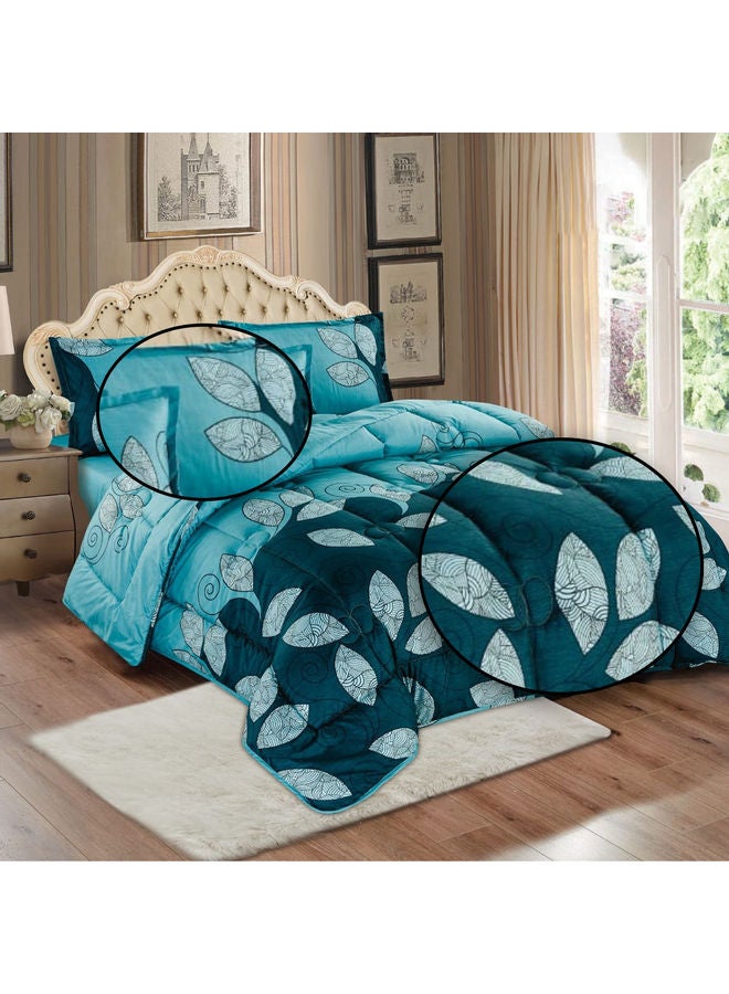 6-Piece Reversible Floral Printed Comforter Set Polyester Blue 240x260cm - Image 2