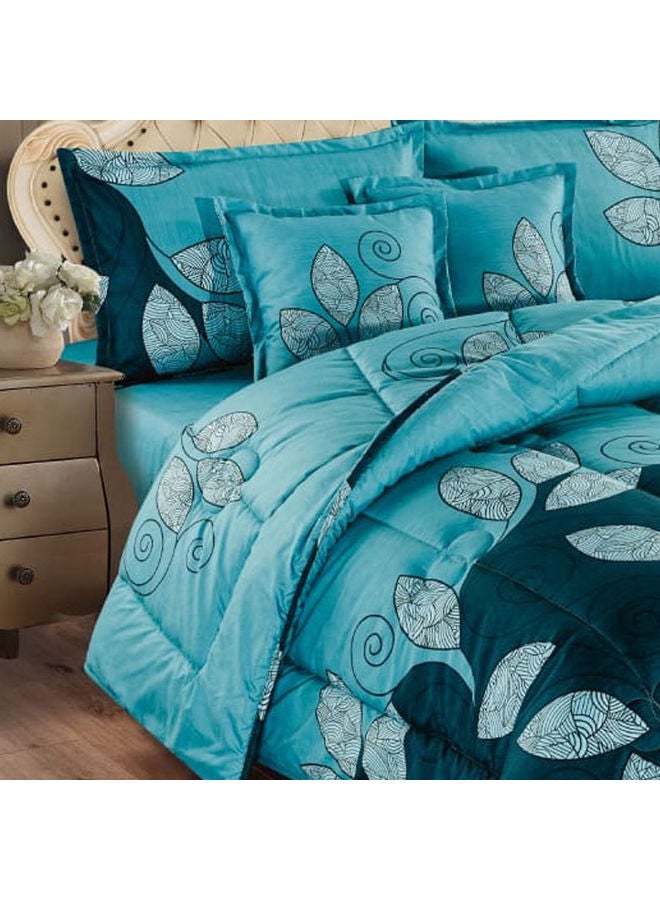6-Piece Reversible Floral Printed Comforter Set Polyester Blue 240x260cm - Image 3