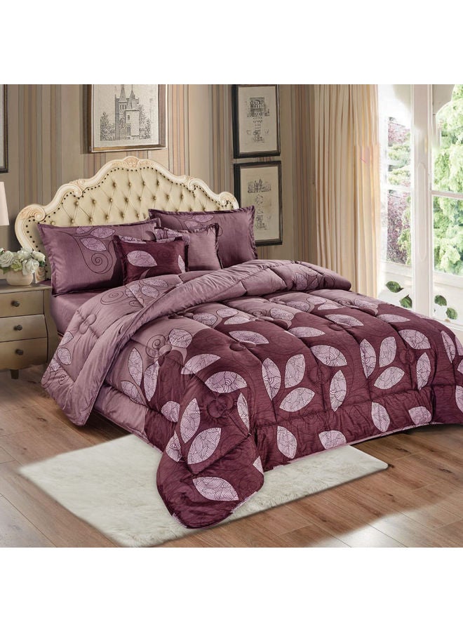 6-Piece Reversible Floral Printed Comforter Set Polyester Purple 240x260cm - Image 1