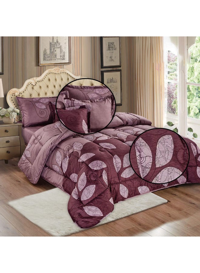 6-Piece Reversible Floral Printed Comforter Set Polyester Purple 240x260cm - Image 2
