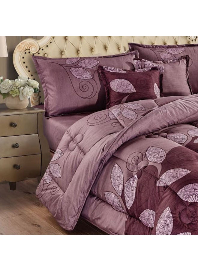 6-Piece Reversible Floral Printed Comforter Set Polyester Purple 240x260cm - Image 3