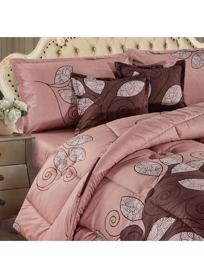 6-Piece Reversible Floral Printed Comforter Set Polyester Brown/Pink 240x260cm  - Image 3